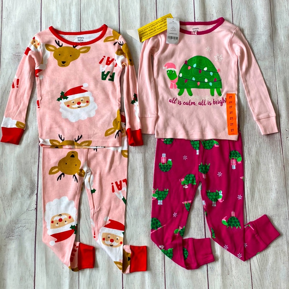 🎄🐢NWT Carter’s Christmas Pajamas Toddler Girls 🐢🎄